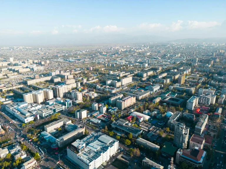 Summer cityscape of Bishkek with mountain views